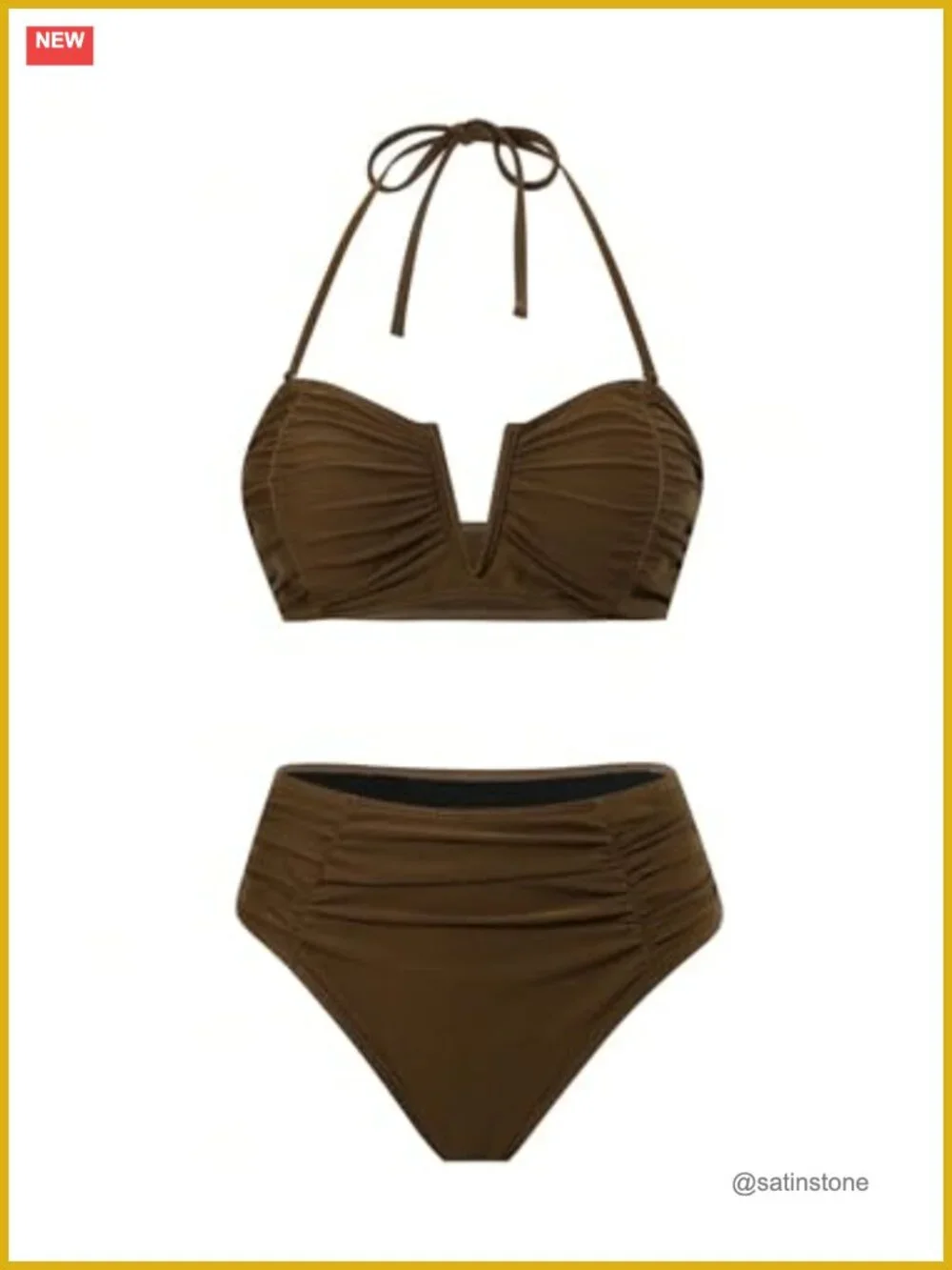 3 Piece Bandeau Bikini Set V Wired High Waisted Sheer Cover Up Skirt Bathing